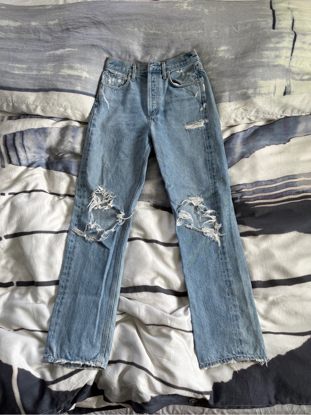 AGOLDE Light Blue Distressed Women’s Straight-Leg Jeans